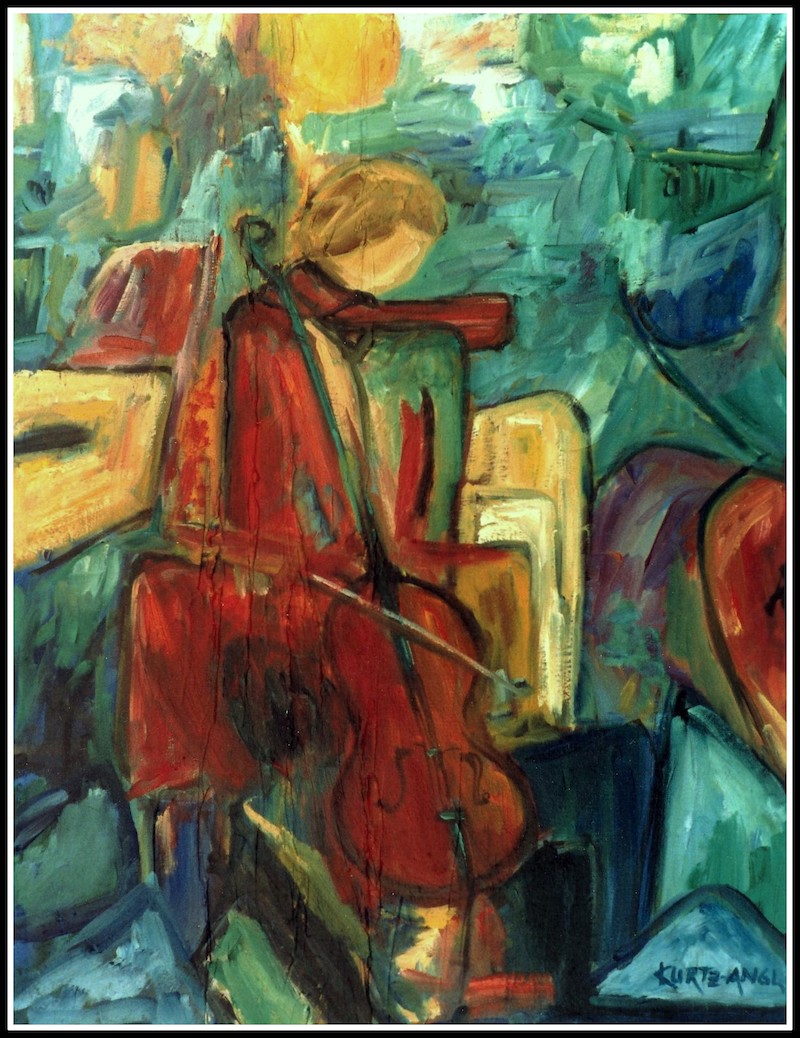 Cellist with Red Scarf